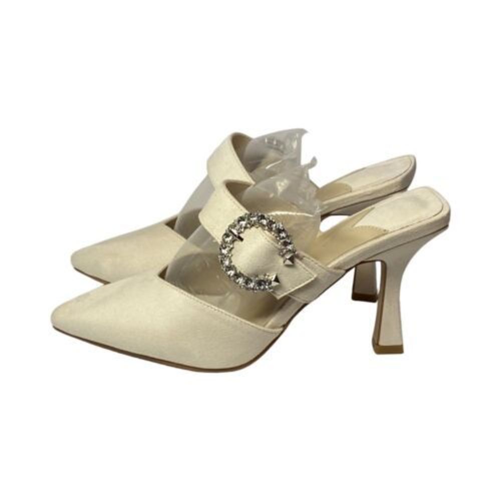 Ivory Women Kitten Heel Mule Rhinestone Wedding Prom Formal Slip‎ On Shoes